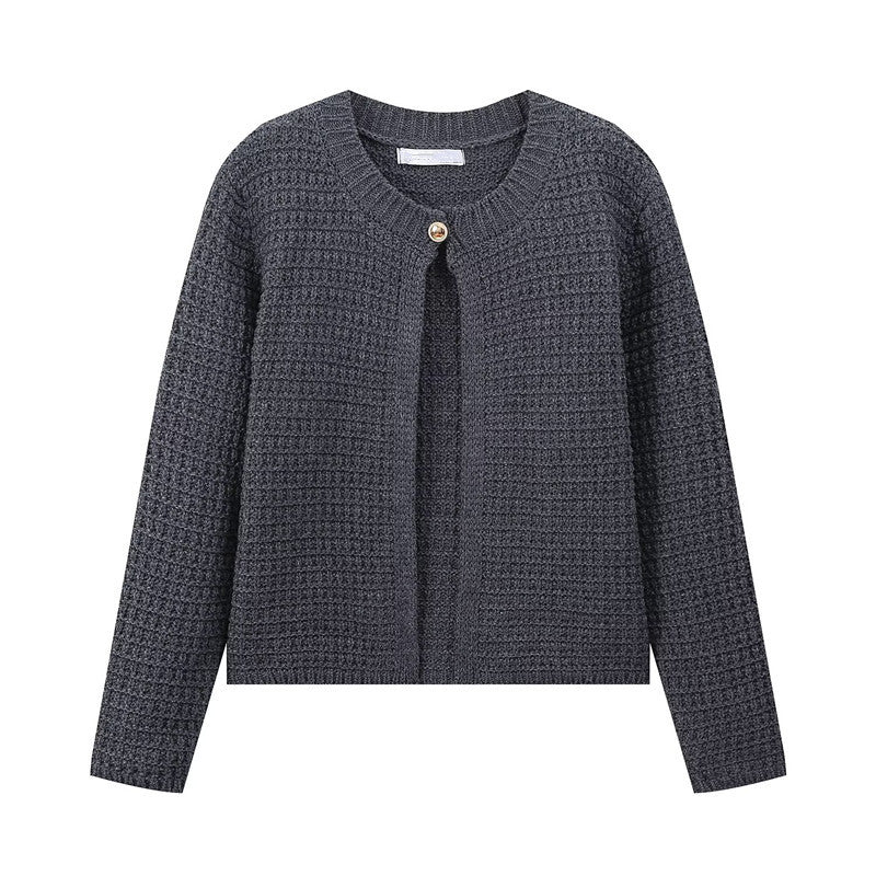 Damen modische Strickjacke mit dekorativem Knopf und elegantem Schnitt Drune