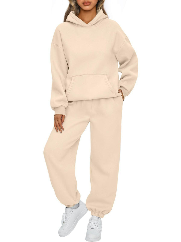 Damen nan gemütliches Lounge-Jogginganzug-Set mit Oversize-Hoodie und elastischer High-Waist Jogginghose Drune