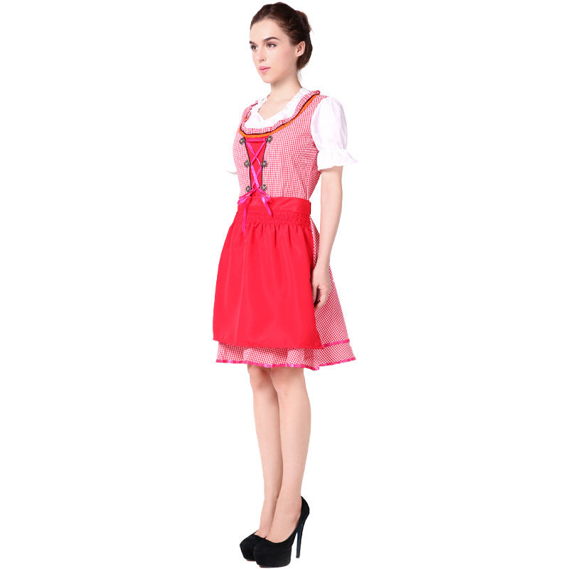 Damen nan traditionelles Oktoberfest Dirndl Set mit Schnürung, kariertem Rock und Schürze Drune