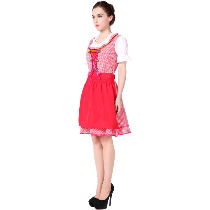 Damen nan traditionelles Oktoberfest Dirndl Set mit Schnürung, kariertem Rock und Schürze Drune