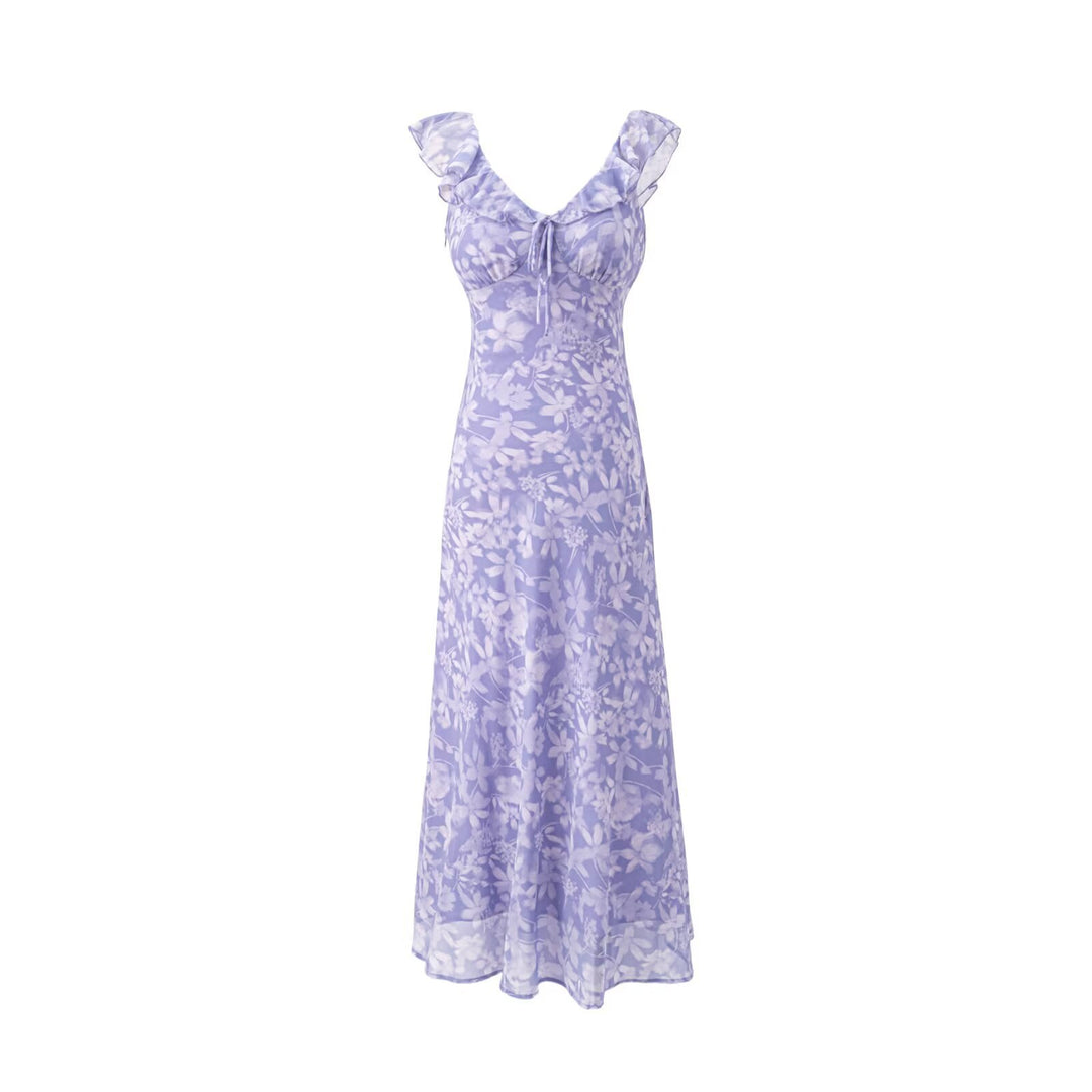 Damen Maxikleid mit romantischem Blumenmuster und raffinierten Rüschendetails Drune