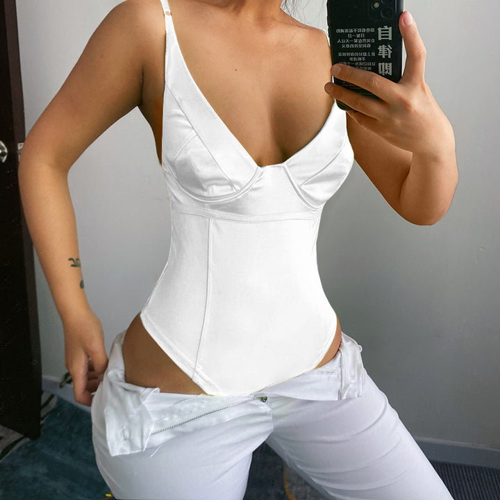 Damen Satin-Bustier-Top mit tiefem V-Ausschnitt und eleganter Passform Drune