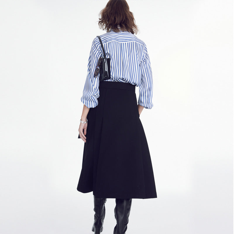Damen Elegante Bluse mit feinen Streifen und modischer Knopfleiste Drune