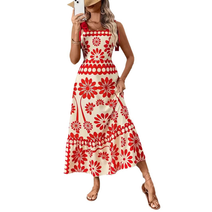 Damen Elegantes Maxikleid mit Blumenmuster und charmanten Trägern Drune