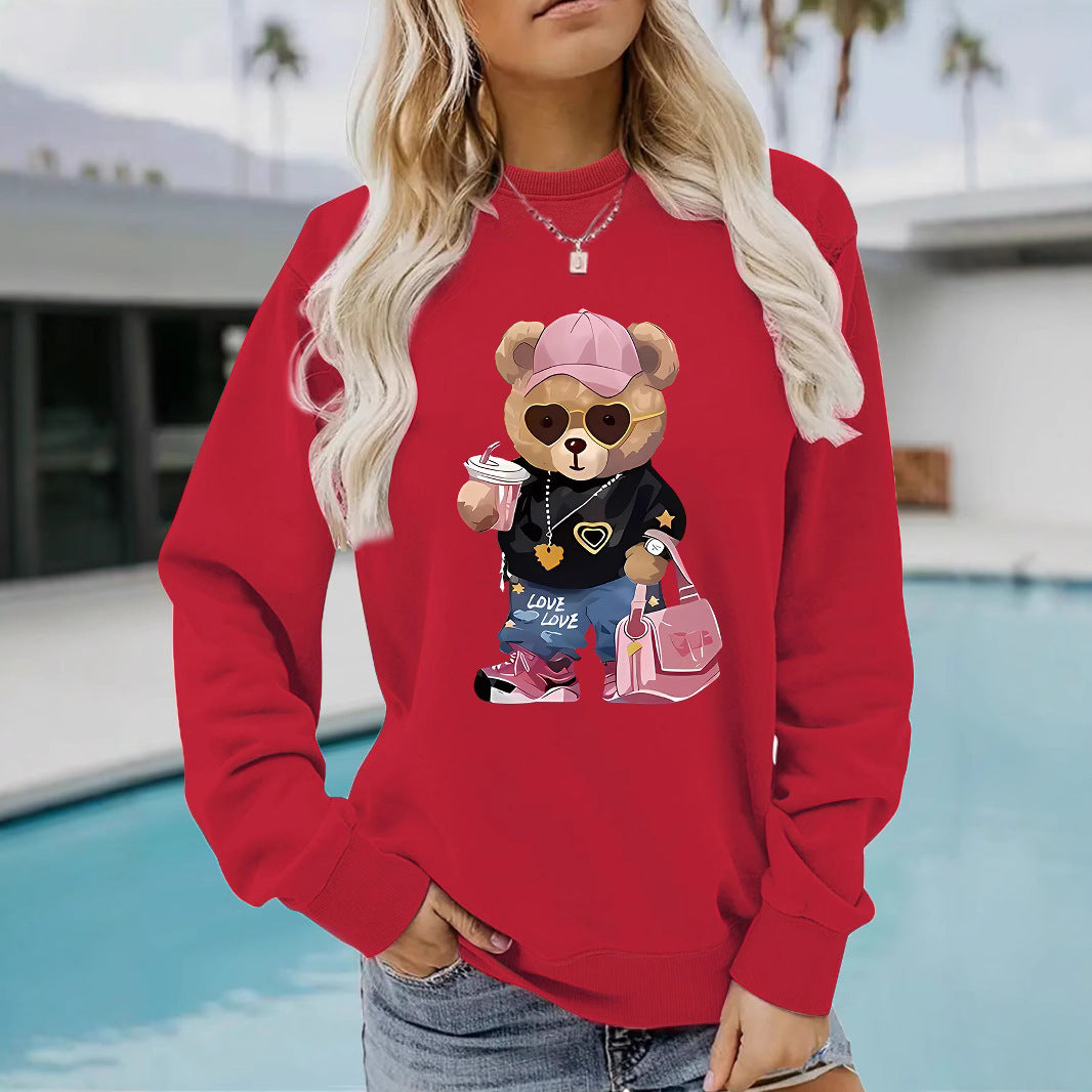 Damen Sweatshirt mit einzigartigem Cartoon-Bären-Motiv und modischem Schriftzug Drune