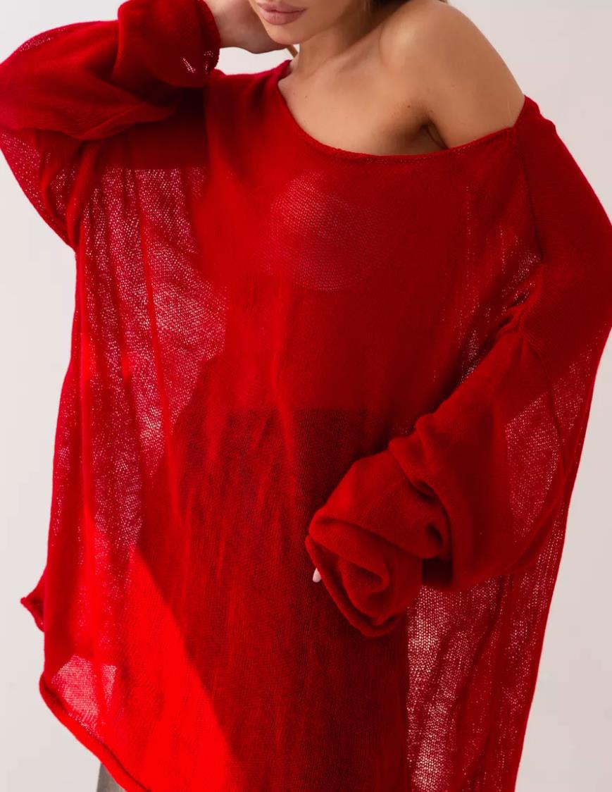 Damen luftiger Oversize-Strickpullover mit weitem Schnitt und transparentem Gewebe Drune