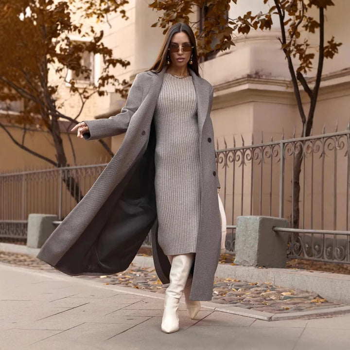 Damen Eleganter Doppelreiher-Mantel mit strukturierten Details Drune