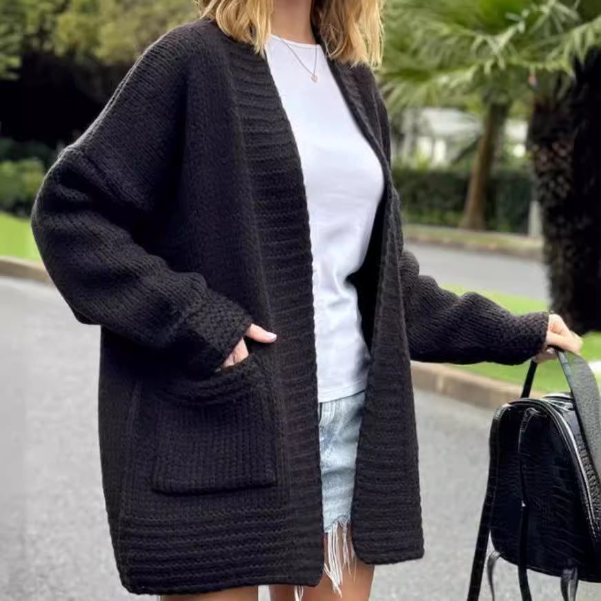 Drune | Strickjacke Grobstrick Übergröße Passform Offene Vorderseite Wollmischung
