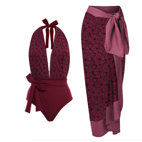 Damen Badeanzug mit elegantem Wickelrock und floralen Akzenten Drune
