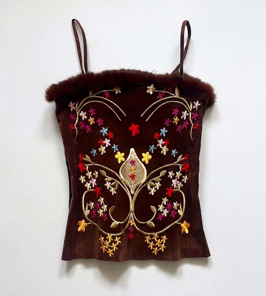 Damen Samt-Blusentop mit floralen Stickereien Drune