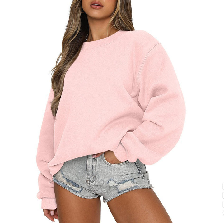 Damen nan oversized Rundhals-Sweatshirt aus Baumwollmix mit überschnittener Schulter, angerauter Innenseite und elastischen Bündchen Drune