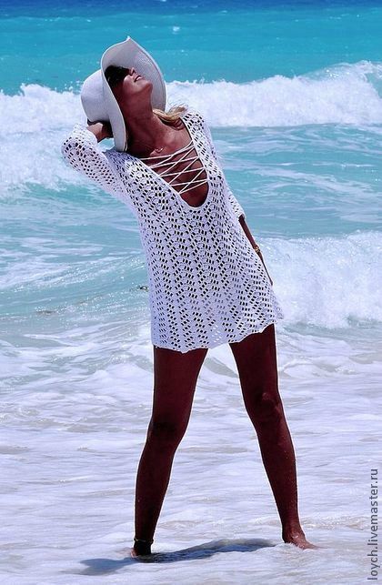 Damen gehäkeltes Strandkleid mit tiefem V-Ausschnitt und verführerischem Rückenausschnitt Drune