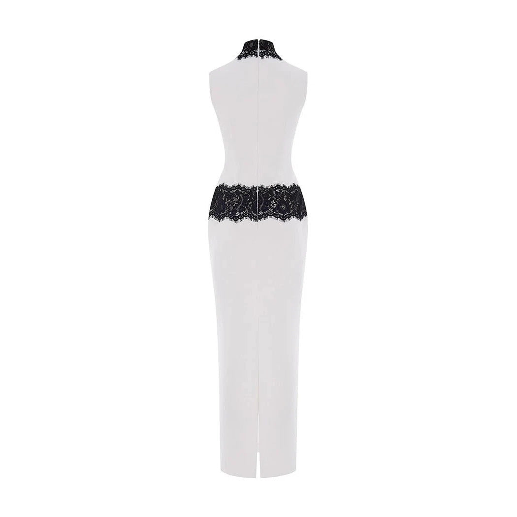 Damen Elegantes und figurbetontes Abendkleid mit Spitzenakzenten Drune