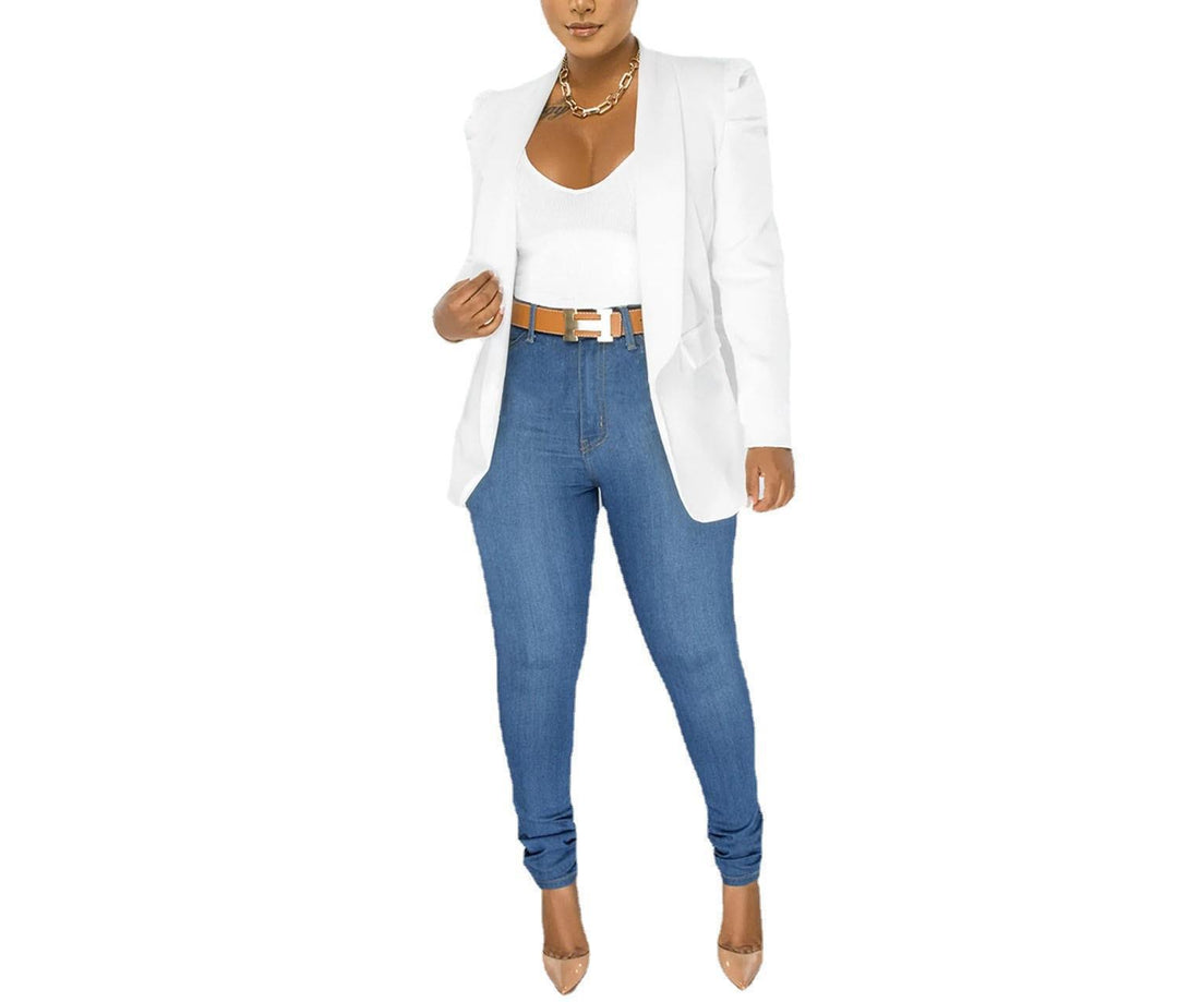 Damen Elegante Blazerjacke mit Puffärmeln und tailliertem Schnitt Drune