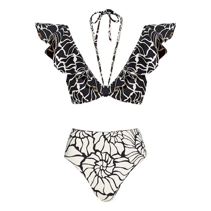 Damen Bikiniset mit voluminösen Rüschen und Hoher Taille Drune
