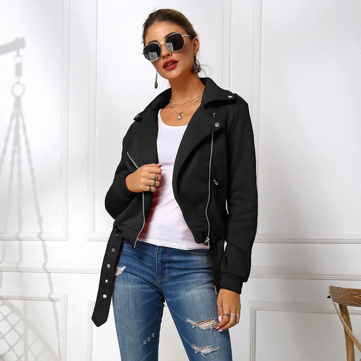 Drune | Damen Kurze Jacke – Slim Fit – Baumwollmischung – Reverskragen – Asymmetrischer Reißverschluss