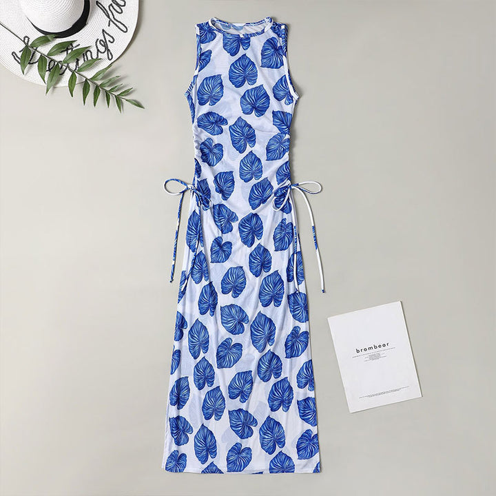 Damen Maxi-Kleid mit floralem Muster und verstellbaren Bindebändern Drune