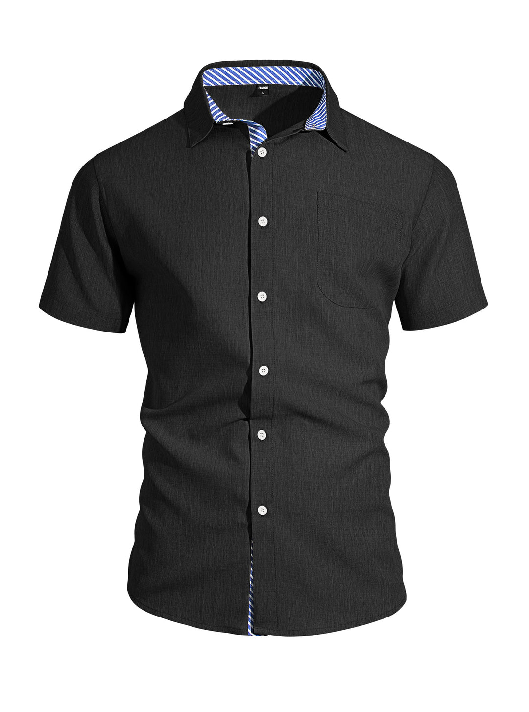 Herren nan Business-Casual Kurzarmhemd mit gestreiftem Kragenfutter und Brusttasche Drune