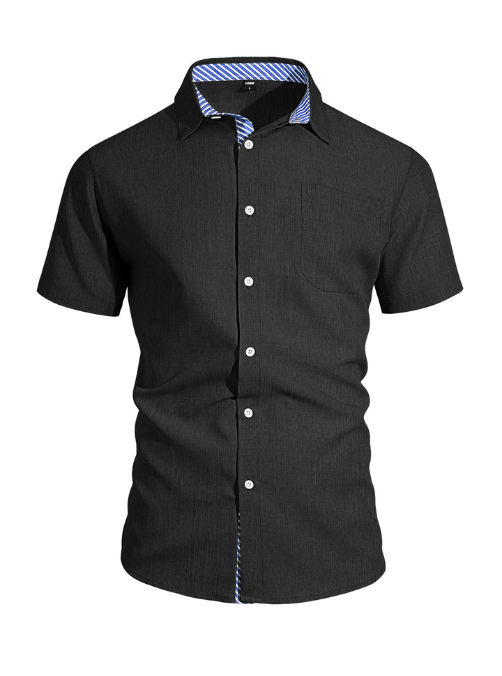 Herren nan Business-Casual Kurzarmhemd mit gestreiftem Kragenfutter und Brusttasche Drune