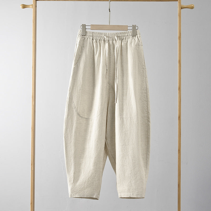 Damen Locker geschnittene Leinenhose mit elastischem Bund Drune
