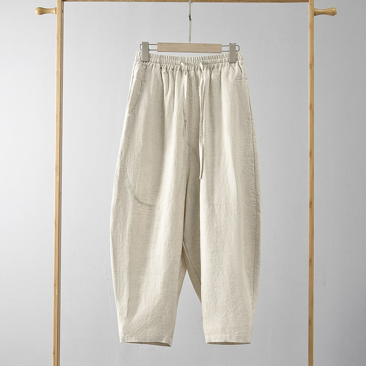 Damen Locker geschnittene Leinenhose mit elastischem Bund Drune