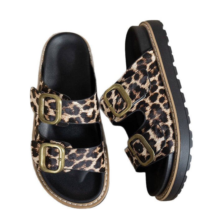 Damen modische Badesandalen mit stabilem Riemen und eleganter Animal-Print-Optik Drune
