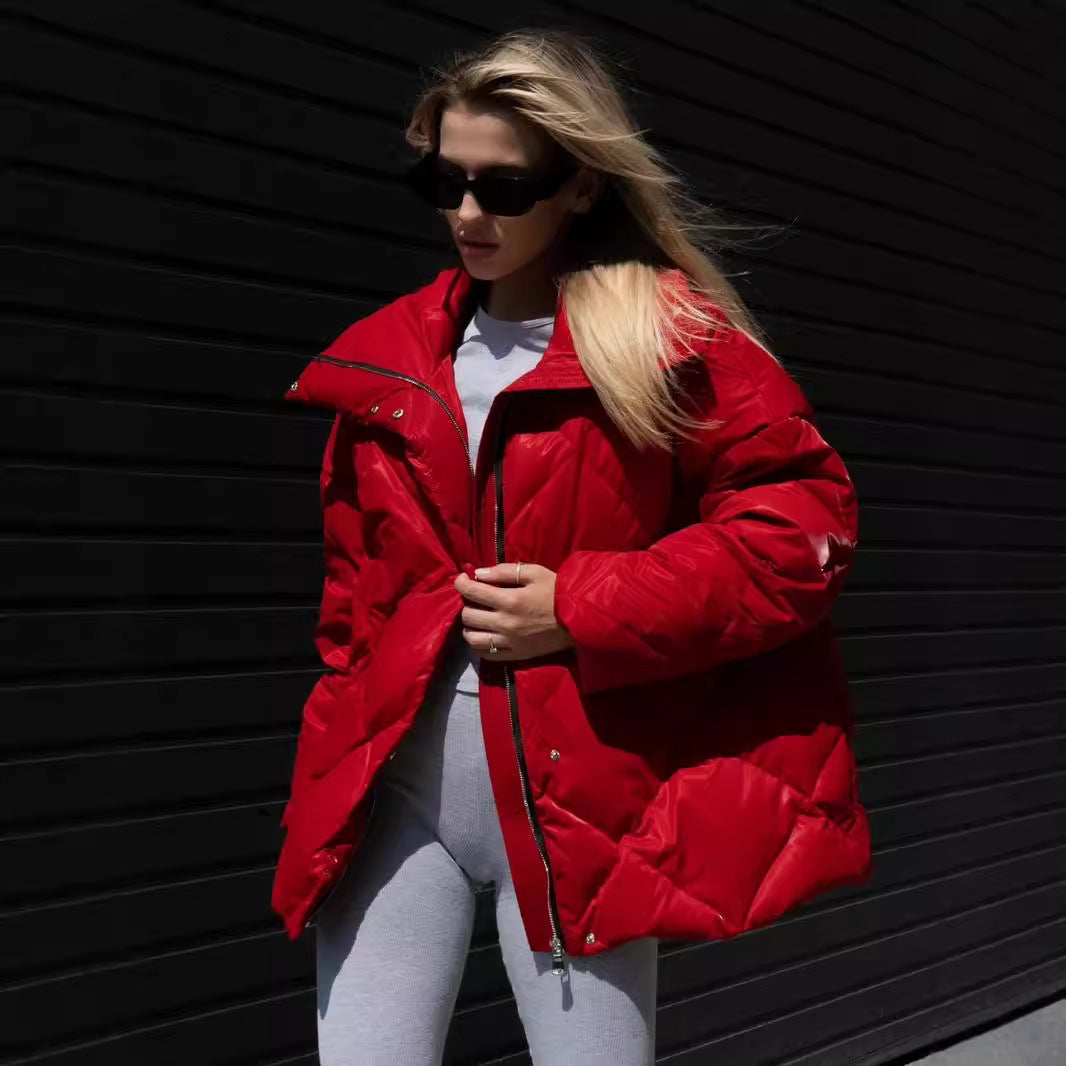 Damen Warm gefütterte Steppjacke mit modernem Kragen und verstellbarem Saum Drune