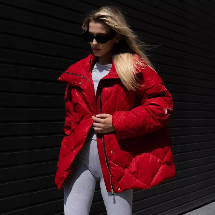 Damen Warm gefütterte Steppjacke mit modernem Kragen und verstellbarem Saum Drune