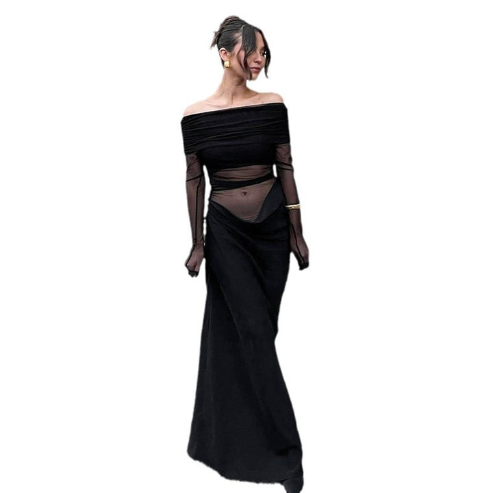 Damen Maxikleid mit schulterfreiem Design und fließendem Stoff Drune