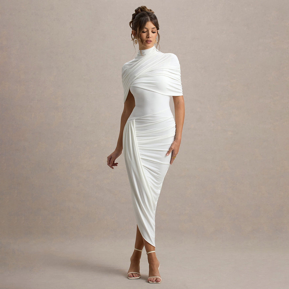 Damen Elegantes Maxi-Kleid mit asymmetrischen Rüschendetails Drune