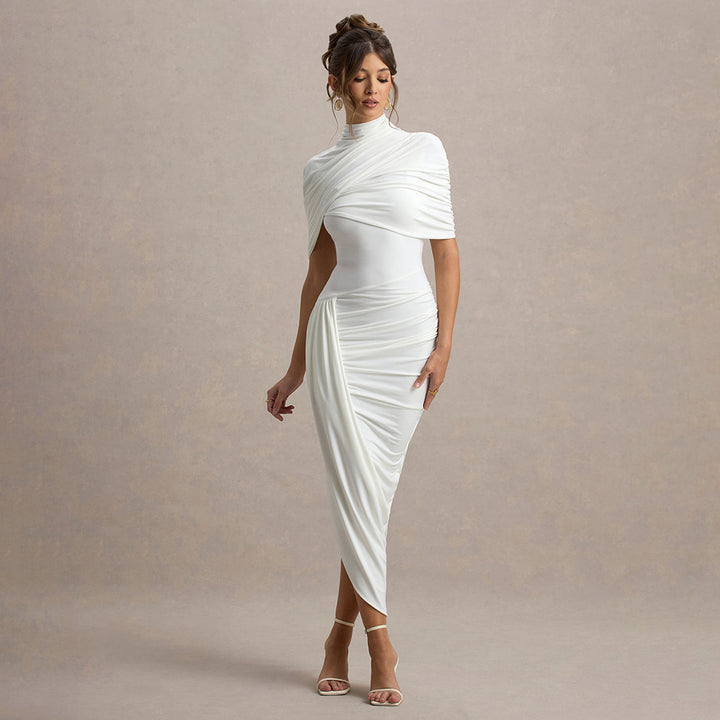 Damen Elegantes Maxi-Kleid mit asymmetrischen Rüschendetails Drune