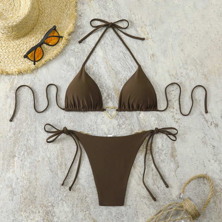Damen Triangel-Bikini-Set mit verspielten Schleifen und Herz-Applikationen Drune