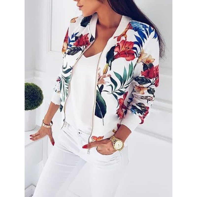 Damen Blousonjacke mit tropischem Blumenmuster und elastischen Bündchen Drune
