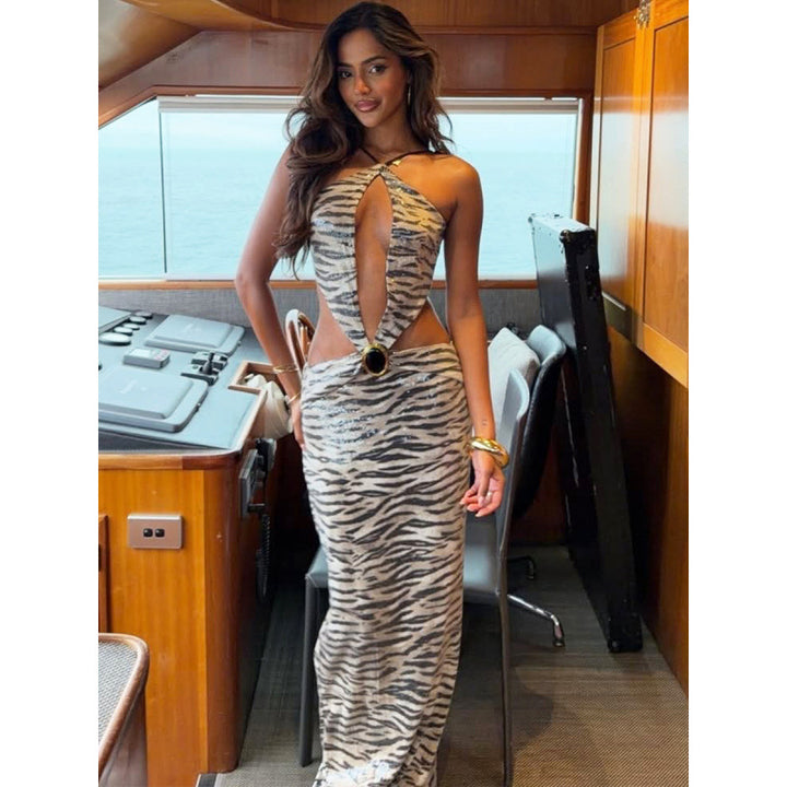 Damen Figurbetontes Kleid mit auffälligem Cut-Out und Glitzerakzenten Drune
