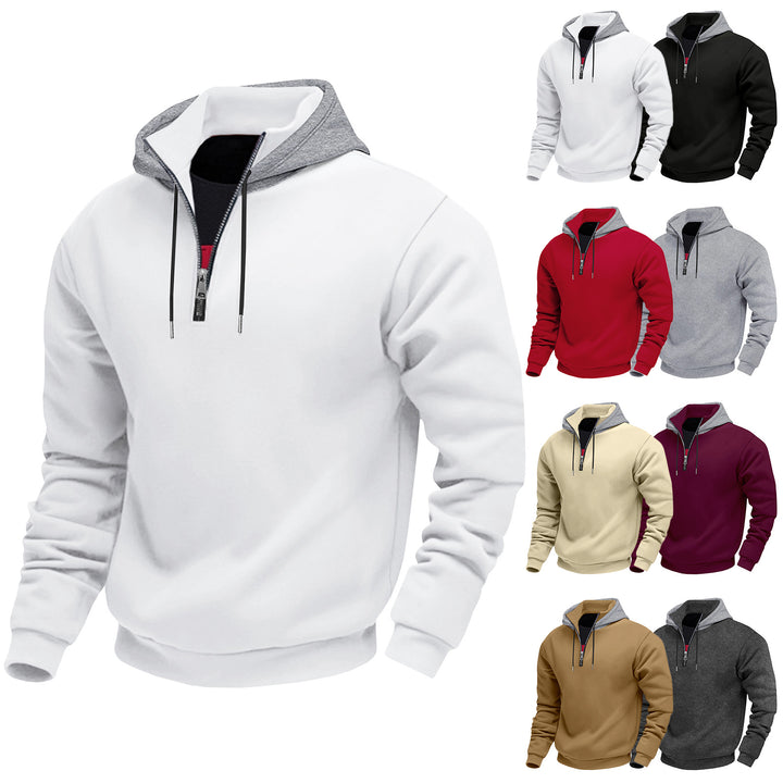 Herren Kapuzenpullover mit halbem Reißverschluss und kontrastierendem Innenfutter Drune