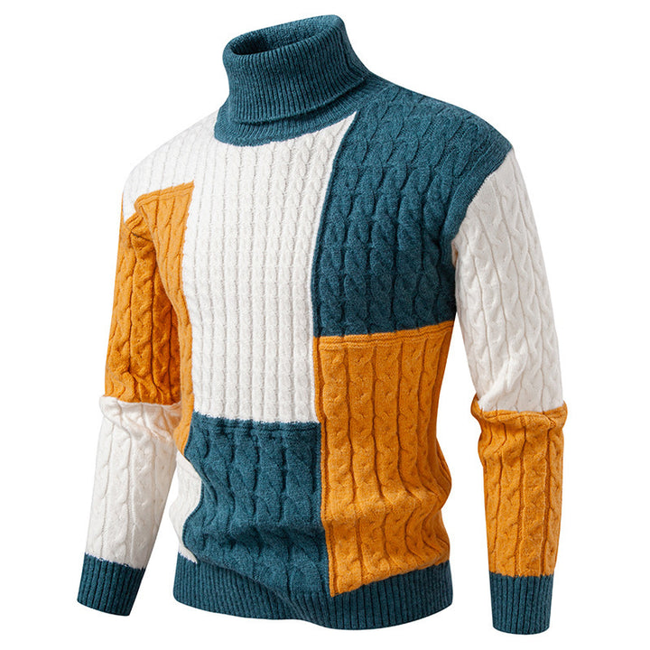 Herren nan strukturierter Rollkragenpullover mit Farbblock-Zopfstrick Drune