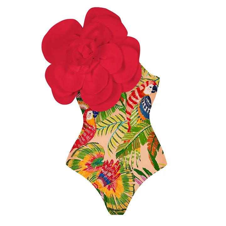 Damen Eleganter Einteiler mit kunstvoller Blumendekoration Drune