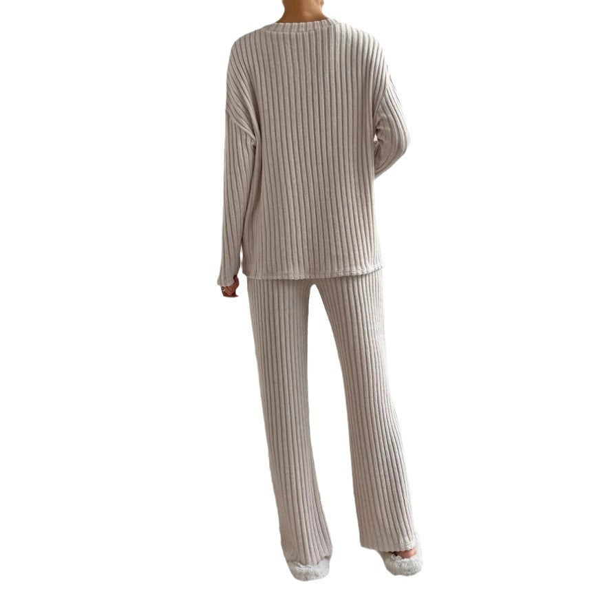 Damen Lässiges Strick-Lounge-Set aus weichem, geripptem Material Drune