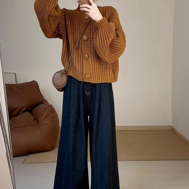 Damen Grobstrickjacke mit großen Knöpfen und lässigem Schnitt Drune