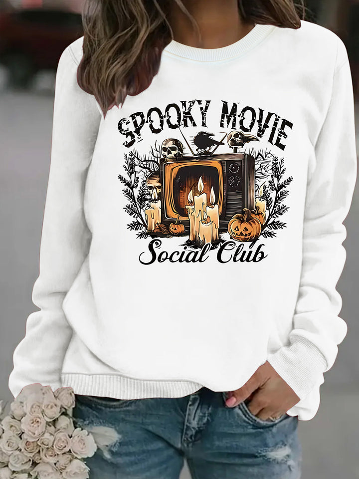 Damen Sweatshirt mit spooky Film-Motiv und lässigem Schnitt Drune