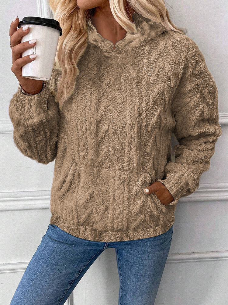 Damen Kapuzenpullover aus kuscheligem Material mit eingearbeitetem Beuteltaschen Drune