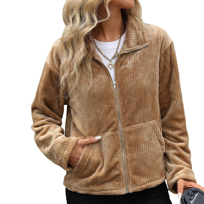 Damen flauschige und stets lässige Freizeitjacke mit Reißverschluss Drune