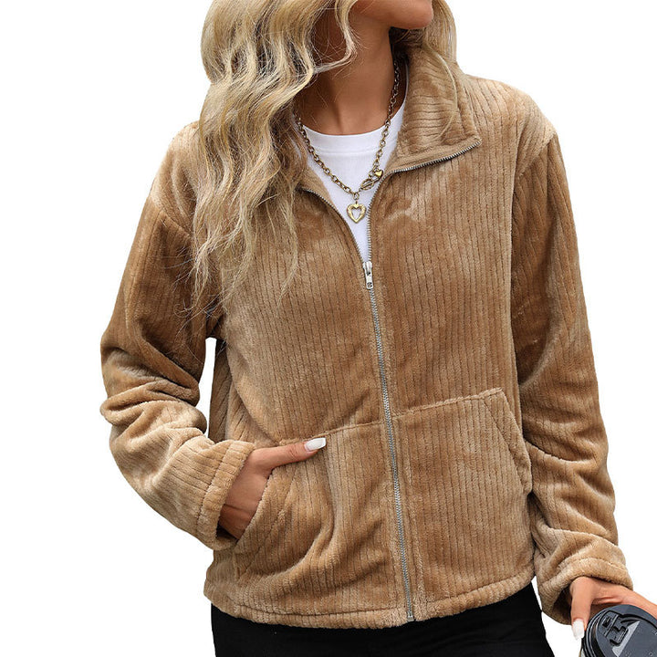 Damen flauschige und stets lässige Freizeitjacke mit Reißverschluss Drune