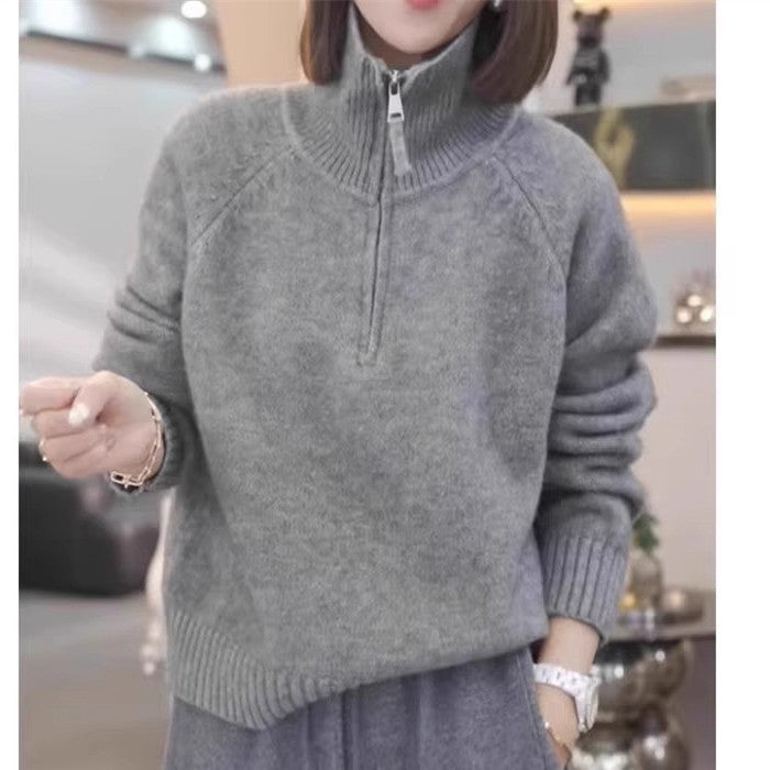 Damen Strickpullover mit hohem Kragen und praktischem Reißverschluss Drune