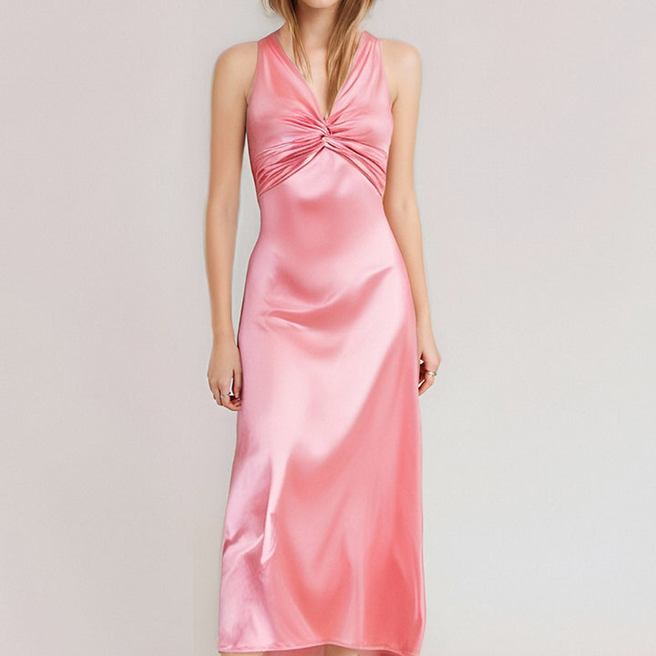 Damen Elegantes Maxikleid mit tiefem V-Ausschnitt und Raffung Drune