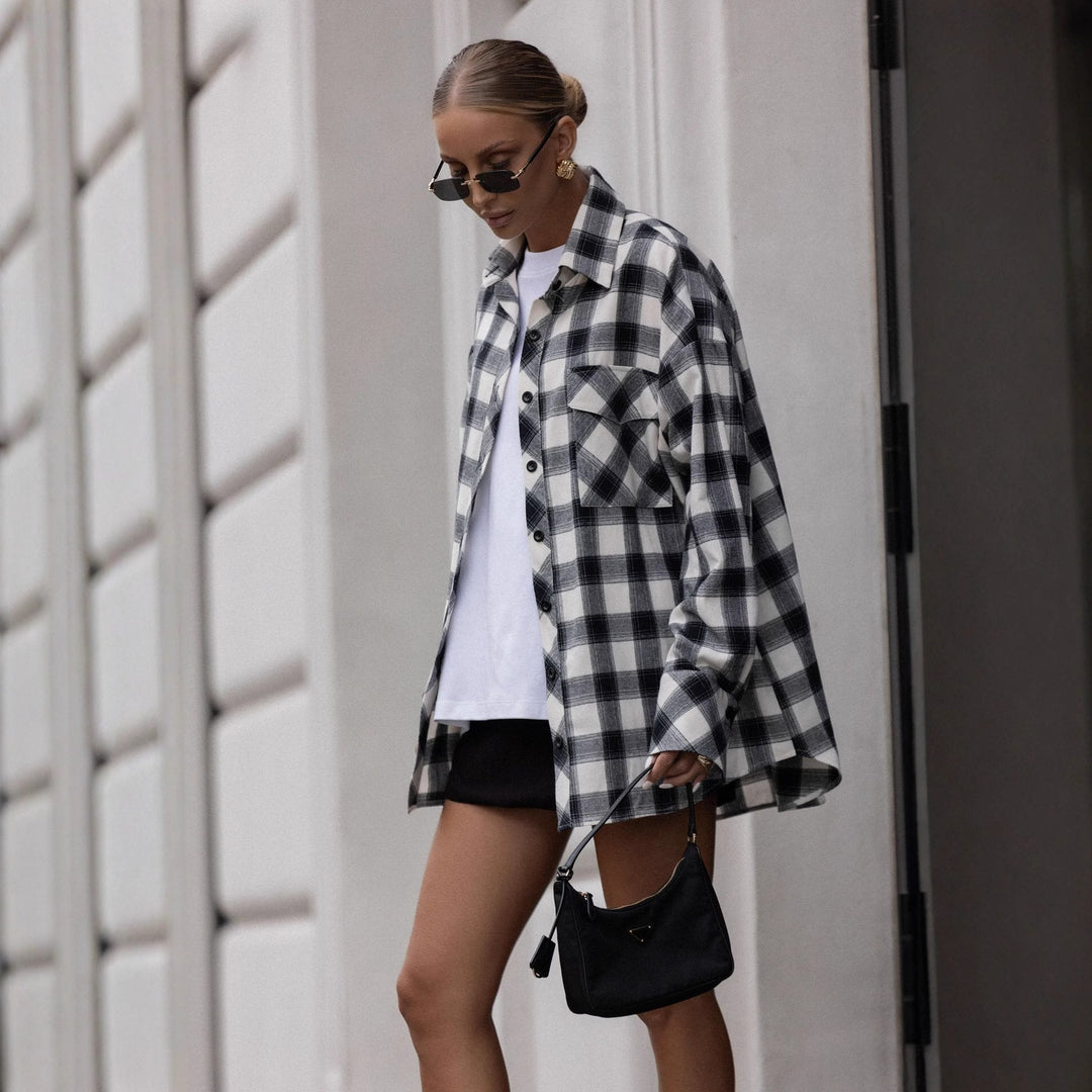 Damen Karierte Overshirtjacke aus hochwertigem Baumwollmix mit lässiger Passform Drune