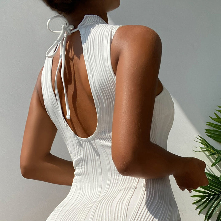 Damen Eleganter Hochkragen-Badeanzug mit feinen Rippendetails Drune