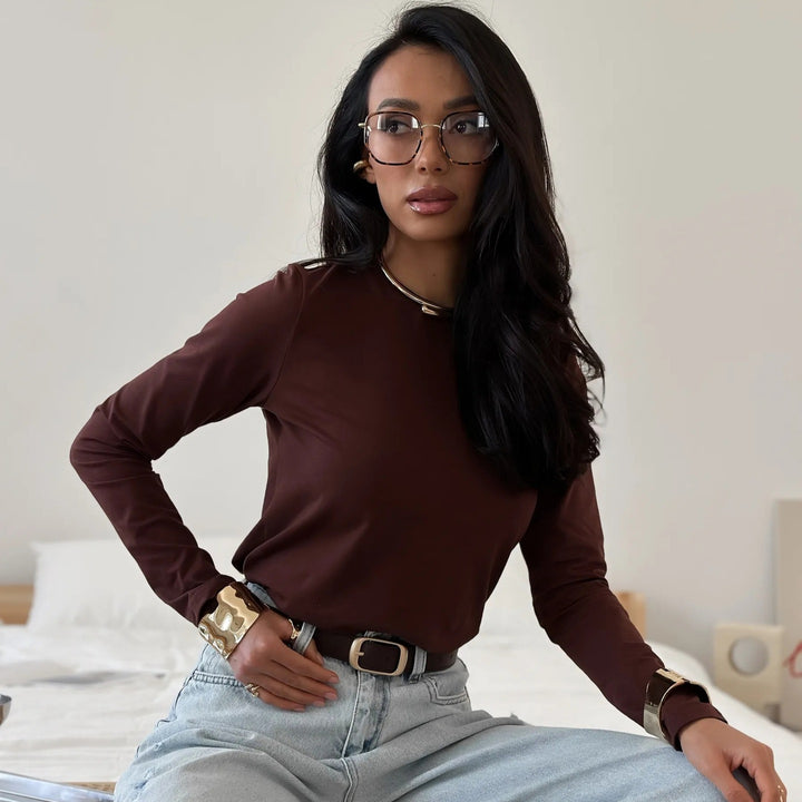 Damen Langarmshirt mit körperbetontem Schnitt und modischem Design Drune
