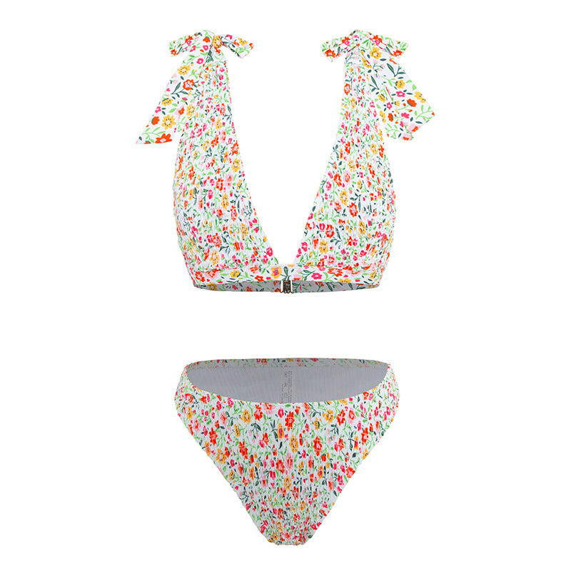 Damen Triangel-Bikini mit verstellbaren Schleifen und floralen Mustern Drune