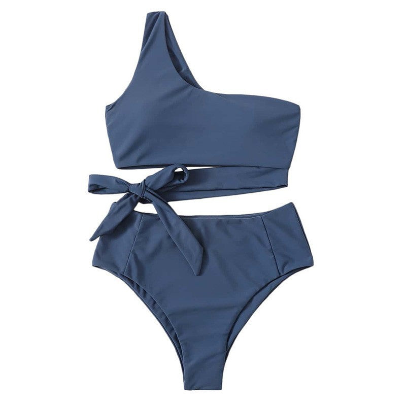 Damen One-Shoulder Bikini mit hoher Taille und seitlichem Bindeband Drune